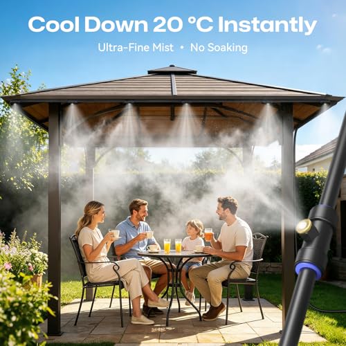 Misters for Outside Patio 75FT/23M, Pre-Assembled Misting Cooling System with 23 Brass Nozzles & 3/4" Adapter, Outdoor Mister for Backyard, Garden, Greenhouse, Chicken Coop, Dog House - size: 75FT