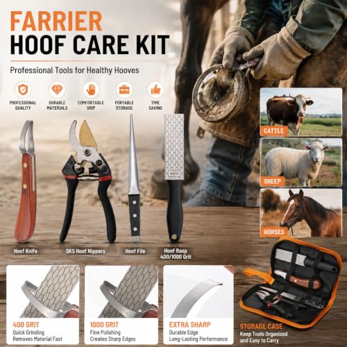 Professional Livestock Grooming Kit with Stainless Steel Shears | Complete Heavy Duty Animal Grooming Tools Set, Farm Animal Care Supplies for Horse Sheep Goat Cattle, Ranch Farm Use