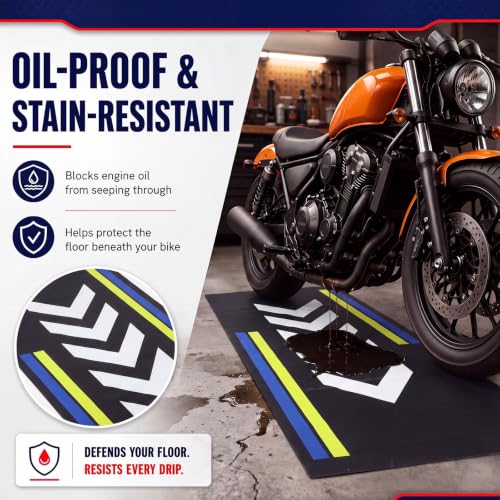 Drydiet Motorcycle Mat Garage Floor Rug Washable Parking Mats for Garage Floors Non Slip Oil Absorbent Pad Rubber Backing Layer Protects Floor(Arrow Style,98 x 40 Inch) - size: 98 X 40 Inch, style: Arrow Style