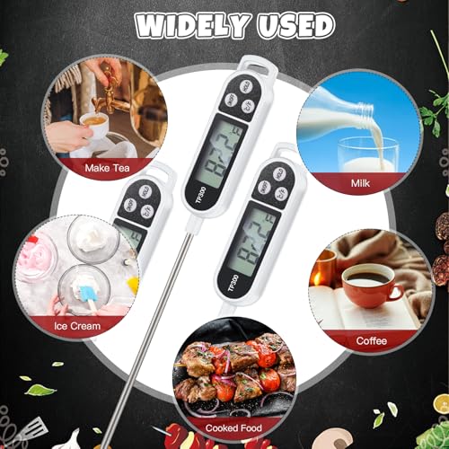 6 Pcs Instant Read Meat Thermometer Long Probe,White | Probe Waterproof Digital Thermometer, For Cooking BBQ Water Milk Liquids, Quick Accurate Food Temperature - color: white