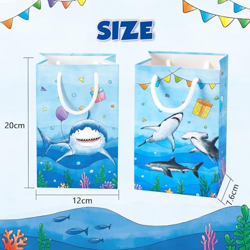 WERNNSAI 16 PCS Blue Shark Party Favor Bags Shark Goodie Bags | Shark Birthday Party Gift Bags with Handles, Under The Sea Ocean Party Supplies, Goodie Bags for Kids Boys Baby Shower - color: Blue Shark B