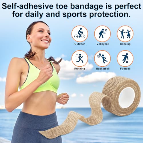 10 Rolls Self-Adhesive Bandages Wraps, Toe Caps & Toe Covers Bandages Set for Sports, Wrist, Ankle, Toes Fingers Protector (Beige) - color: Beige