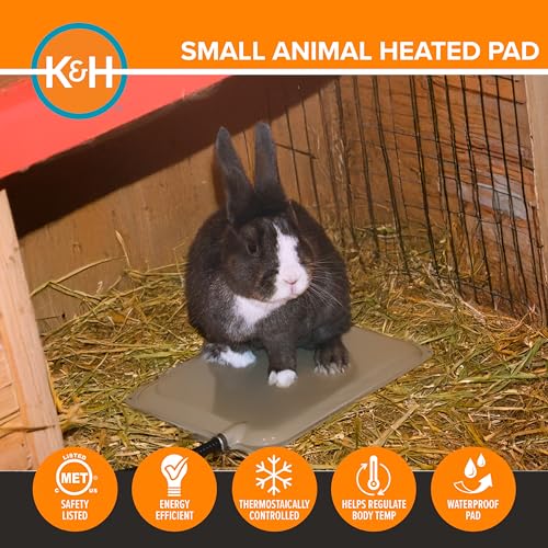 K&H Pet Products Small Animal Outdoor Heated Pad, Waterproof, Chew Resistant, Safety Listed, Indoor Outdoor Heater Warming Pad for Cat Houses, Rabbit Hutches, or Chick Brooders - 12 X 9in Tan 25W - size: Petite 12 X 9 Inches