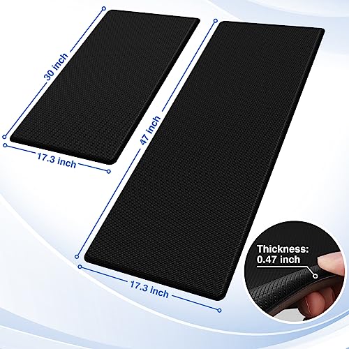 StepRite Kitchen Mats for Floor, 2-Piece Anti-Fatigue Kitchen Rugs, Black | 17.3" x 30" + 17.3" x 47", 0.47-inch cushioning, water-resistant, easy to clean, non-slip bottom, kitchen floor,standing desk - color: Black, size: 17.3" x 30"+17.3" x 47"-0.47 in