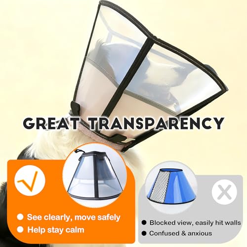 Extra Large Soft Dog Cone, 37cm / 14.5" Long Stop Licking Deep Pet Recovery Collar After Surgery, Clear Plastic Breathable Elizabethan Head Neck Circle, Adjustable Comfortable Cones (XXL Black) - color: Black, size: XXL(Neck:23.25-27.5in)