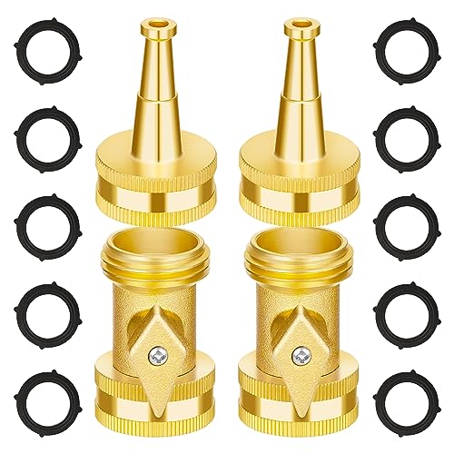 AUTOMAN Brass Hose Nozzle - High Pressure Jet Nozzle 4 Count (2 Set), Heavy Duty Water Hose Sprayer Sweeper with Hose Shutoff Valve, 3/4” GHT Nozzles for Garden Hose, Car Wash, Extra 10 Rubber Washers - size: Brass Jet Nozzle Set