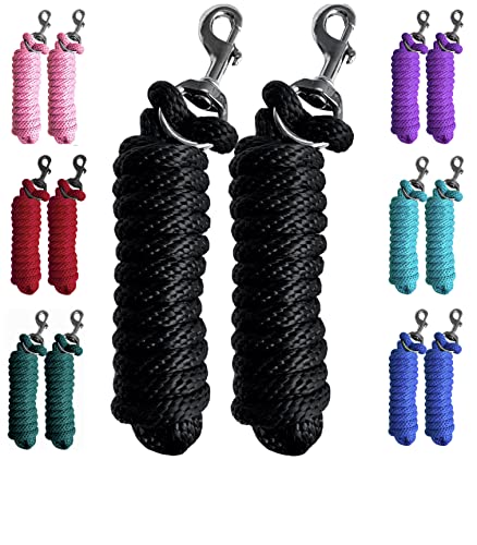 Majestic Ally Pack of 2 Solid Poly Lead Rope for Horses & Livestock – 10 Foot Long and 5/8 inch Thick - Replaceable Heavy-Duty Bolt Snap – Handmade – Soft, Broken in Feel (Black) - color: Black