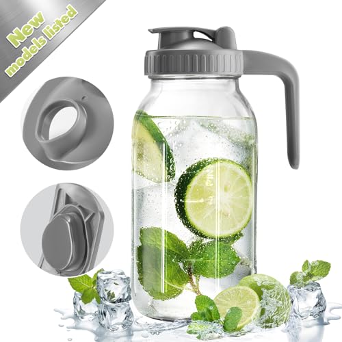 Mason Jar with Pour Spout Lid V-shaped, 64 oz Iced Tea Pitcher with Lids Double Leak Proof, 2 Quart Drink Pitcher for Breastmilk, Sun Tea, Juice, Coffee Creamer, Juice Containers - color: Gray, size: 64 Ounces