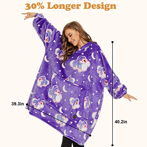 THREE POODLE Wearable Blanket Hoodie for Women, Oversized Sherpa Sweatshirt Blanket for Adults Men, Cozy Hooded Blankets, Glow in the Dark, Gifts for Teen Girls Women Mom Sister - color: Luminous Sloth, size: Adult