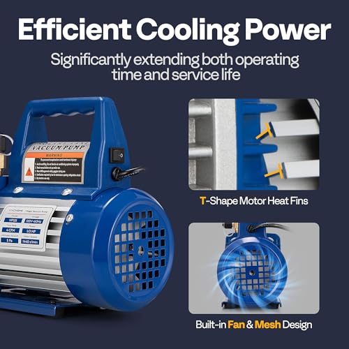 VIVOHOME 110V 1/3 HP 4 CFM Single Stage Rotary Vane HVAC Vacuum Pump | Auto AC Vacuum Pump for Mini Split Automotive Air Conditioner R134a R12 R22 R502 R410a AC System with Oil Bottle - color: Blue, size: 4 CFM