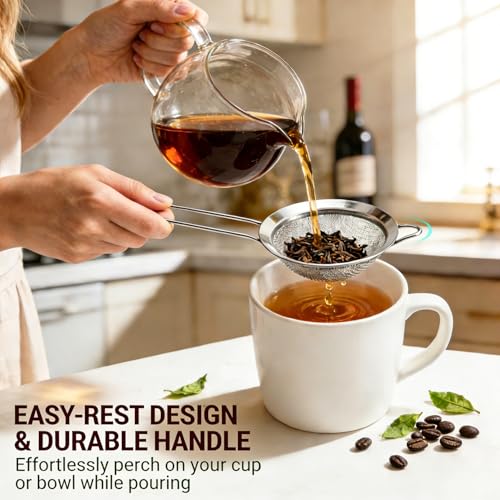 Anaeat Fine Mesh Strainers - Premium Stainless Steel Colander Sieve Sifters, with Durable Mesh and Sturdy Handle, Excellent for Sifting Dry ingredients, Flour, Pastas, Rice, Tea (4.73"） - color: 4.73" Diameter