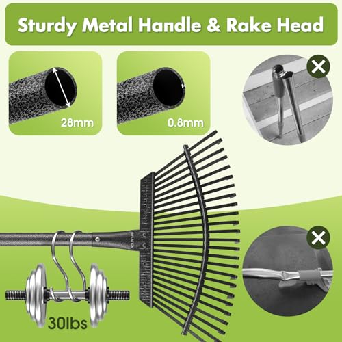 Rake for Leaves, Heavy Duty Leaf Rakes for Lawns & Yard - 79” Adjustable Long Handle 18” Width 25 Metal Tines - Gardening Rake for Adults Kids for Shrub,Grass,Mulch - style: 25 Tines 6FT