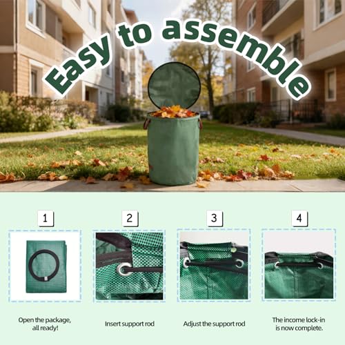 2 Pack 132 Gallon Extra Large Yard Waste Bags with Lid | Jumbo Reusable Garden Bags with Gardening Gloves, Heavy Duty Collapsible Lawn Bag Holder for Massive Leaves & Debris - size: 2-Pack Bags & 1 Pair of Gloves