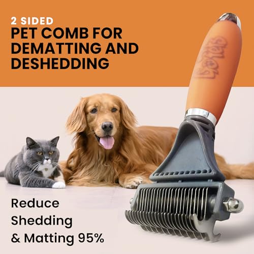 2-in-1 Deshedding & Dematting Comb & Grooming Brush for Dogs & Cats | Double-Sided Dog Rake for Shedding, Pet Deshedding Brush, Undercoat Mat Dematting Tool for Long Haired Cats, Grooming Matting - style: 2-Sided Dematting Comb