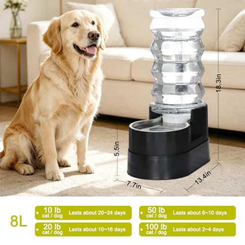 RIZZARI 8L Elevated Dog Water Dispenser: Large Dogs Senior Pets Filtered | Comfortable Drinking Position / Anti Splash Base / Stainless Steel Bowl / Easy Cleaning / Dishwasher Safe/Multi Pet Homes - color: Black, size: 8L