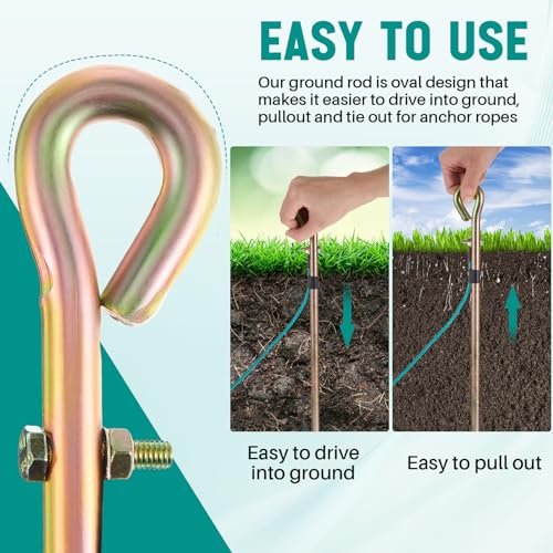 Tellegloww 2 Pcs Portable Ground Rod Grounding Rod with 4ft Grounding Wire 12AWG and Clip Grounding Pin Electric Fence Ground Rod for Antennas Satellite Dishes Generator(Crocodile Clip) - style: Crocodile Clip