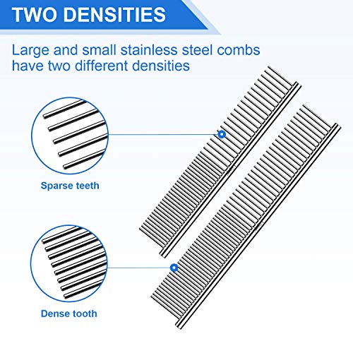 Lilpep 2PCS Stainless Steel Metal Dog Comb, For Removing Tangled Mats And Massaging Pet Combs, Professional Pet Grooming Tools