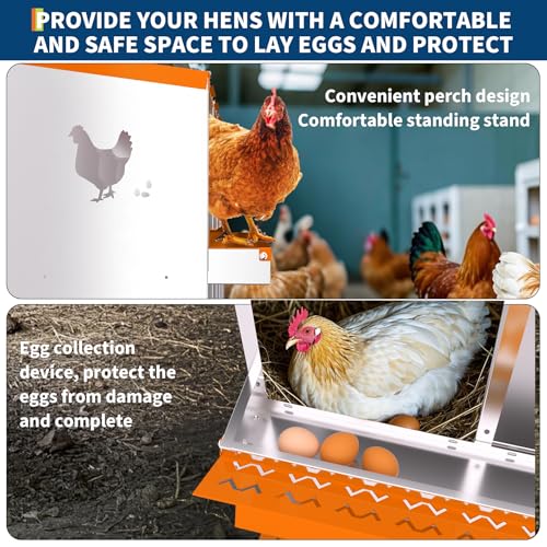 Garvee Chicken Nesting Box, 8 Compartment Nesting Boxes for Chickens, Easy to Clean and Install, Chicken Laying Boxes for Chicken Coop to Protect Eggs - with Bracket Legs, Orange - color: orange, size: 8 holes with legs