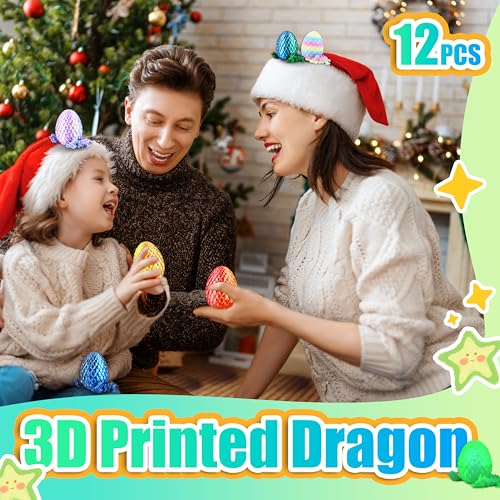 Impossmaker 12PCS 3D Printed Dragon Eggs with Dragon Inside, Cool Stuff Fun Gifts, Mini Dragons Eggs Set Articulated Crystal Fidget Toy for Adults Teens Boy Gifts Easter Basket Stuffers - style: 12P-S4