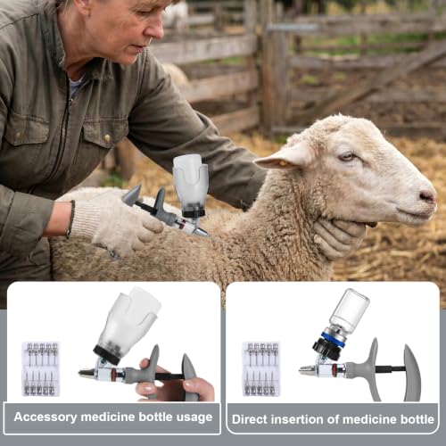 5ml Continuous Self-Refilling Livestock Syringe, 10 Needles Included | Adjustable dosage from 0.5ml to 5ml Veterinary Injection Gun for Chicken, Duck, Pig, Sheep, Cow Poultry - color: Grey