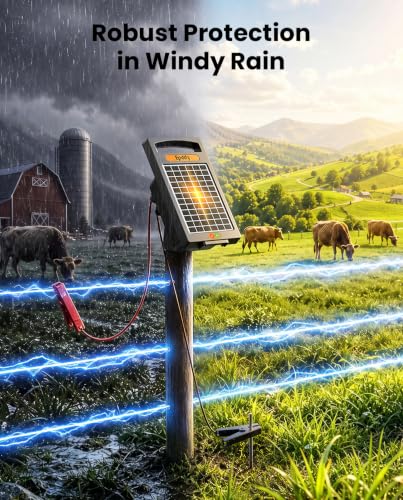 Solar Fence Charger, 0.32J, 20-Mile Coverage for Gardens, Deer | Dual solar and AC power keeps your fence running in changing weather and remote locations