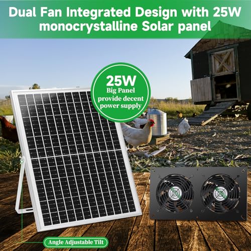 blessny Weatherproofed Solar 2 Fan Kit for Outside Intake or Exhaust air | 25W Solar Powered, 14.7 Ft Long Cord with IP65 Weatherproof Rate for Greenhouse, Chicken Coop & Shed Air Circulation - size: 2 Fan Kit