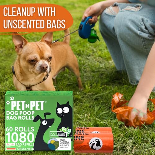 Pet N Pet Poop Bags for Dogs, 1080 Count, Plant Based, Unscented, Orange | 41%, 59% PE, Extra Thick, 9 x 13, Waste, Leak-Proof, Tear-Resistant, Easy-Tear Design, Durable, Reliable, dog waste bags - color: Orange - Unscented