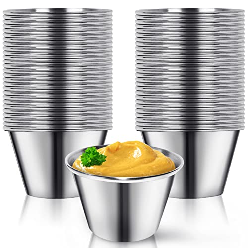 Artcome 55 Pack Stainless Steel Condiment Sauce Cups Great for Dipping and Portion Cups, 2.5 oz | stainless steel construction resists corrosion; portion cups suit BBQ dipping, household cooking, party use, food storage - size: 55pcs 2.5oz