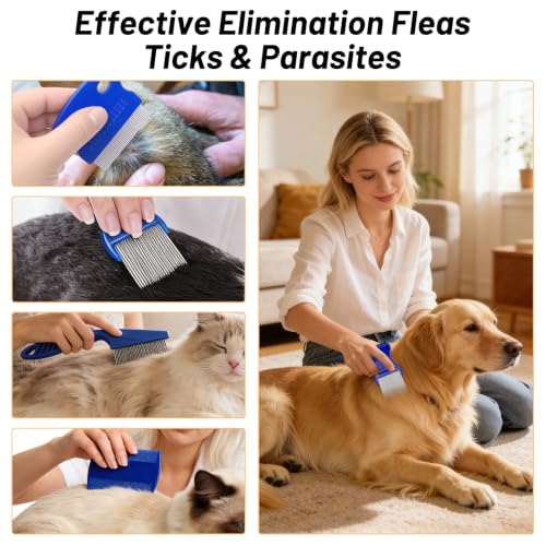 7PCS Flea Comb Set for Cats & Dogs, Pet Comb, Dog Eye Comb, Tick Comb | 7 combs for flea removal, tear stain cleaning and grooming with stainless steel and plastic for cats and dogs.