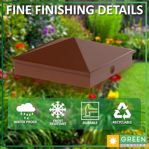 GreenLighting 4x4 Aluminum Pyramid Post Cap Cover (Brown 8 Pack) Fits 4x4 Nominal Wood (True 3.5 x 3.5) Powder Coated Matte Outdoor Post Caps Cover, Fence Wood Post, Decking, Waterproof - color: Brown 4x4, size: 8 Pack