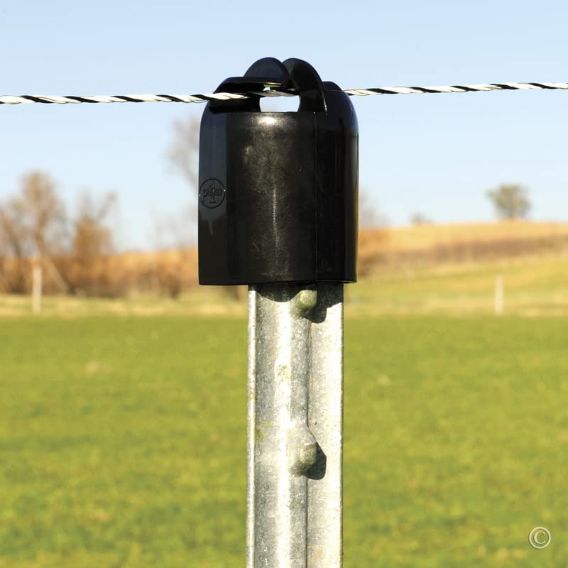 Premier 1 Hot Top Black Insulators for Steel T Posts | Package of 10 | Attaches low-tension fences to top of in-line T posts. Covers T post tops for safety & neat appearance. Black.