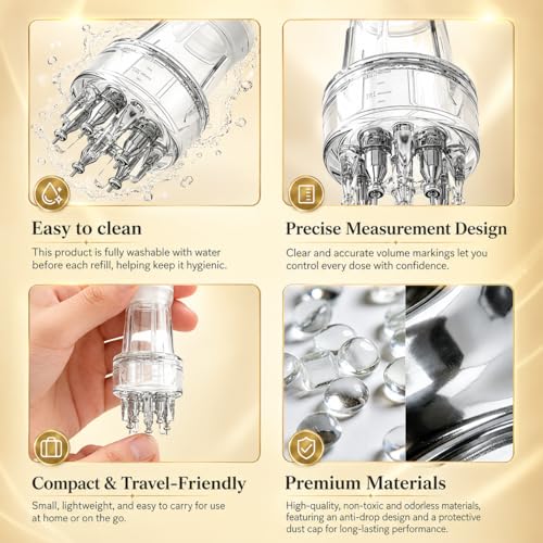 Upgraded Minoxidil Applicator with Press-Release Tip, Precision Scalp & Eyebrow/Beard Hair Oil Dispenser, Root Comb Design, Easy-Refill Applicator for Hair Growth Serum, No-Mess Controlled Application