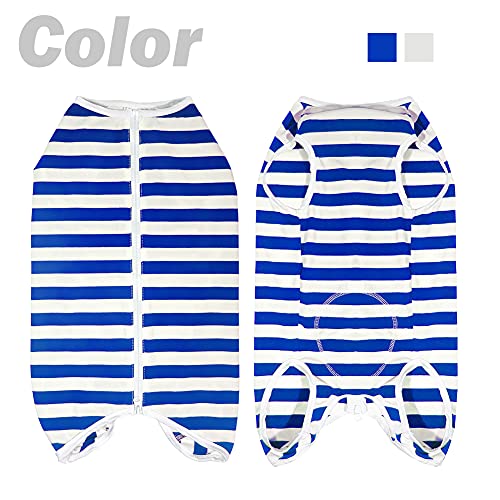 Dog’s Recovery Suit Post Surgery Shirt for Female Male Dog, E-Collar Alternative Wound Protective Clothes (Blue White-XL) - color: blue white stripe, size: xl
