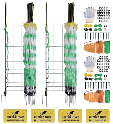2 Pack Premium Electric Semi-Rigid Fence Netting 35.4"H x 98.42'L, Pre-Assembled Posts Raised to 47.2"H, Can Add Additional Polywire to Ensure Safety for Backyards,Homesteads,Gardens,Farms,and Ranches - size: Length 98.4 ft x 2
