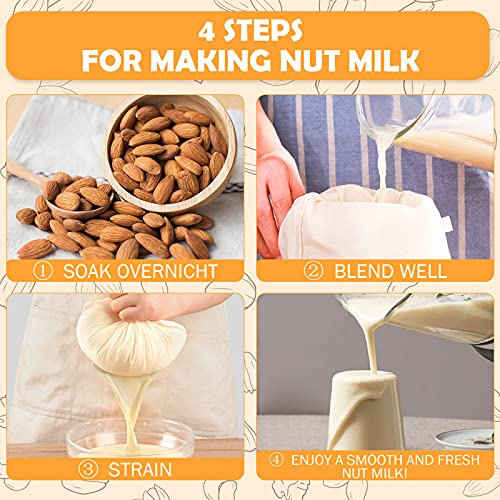 10 Pack Nut Milk Bag, 8‘’ x 10‘’Fine Mesh Grade Reusable Cheesecloth Bags Strainers, Unbleached Organic Cotton Filter Bags for Almond Milk, Juices, ColdBrew, Cheese, Tea, Yogurt, Coffee - size: 8 x 10 inch