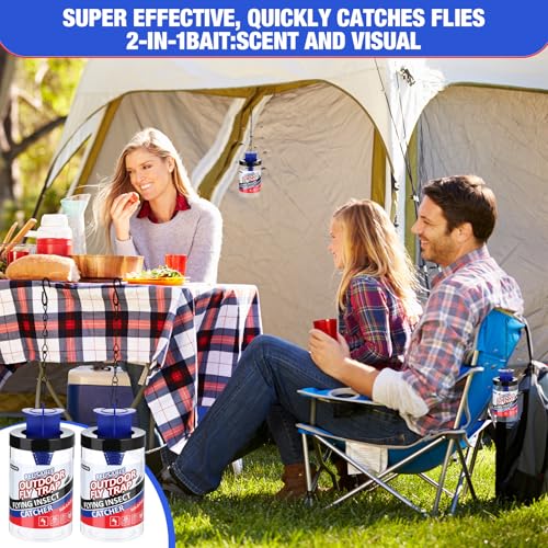 Qualirey 4 Pcs Fly Traps Outdoor Reusable Hanging Fly Jar Trap Gnat Bug Catcher Killer for All Flies Outside Filth Flies Insect Bug Control Patios Yard Ranch Barns (Blue) - color: Blue