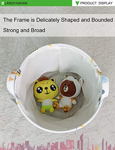Round Thick Laundry Basket Collapsible Organizer Boys Engineering Car | Canvas Foldable Storage Hamper Sturdy Rope Handles for Household Gift Baskets Bedroom Clothes Toys Children Nursery - color: Thick Engineering Car