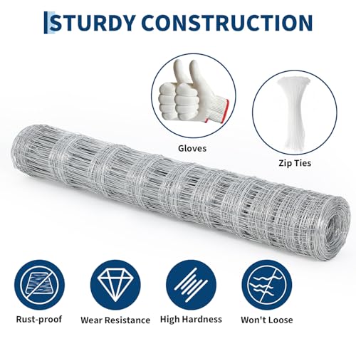 Garvee Cattle Fence 5 ft x 328 ft, Heavy Duty Galvanized Wire Fencing | Wire Fencing for Deer, Goat, Hog, Sheep, Heavy Zinc Coating Farm Wire Fence for Livestock & Yard Protection