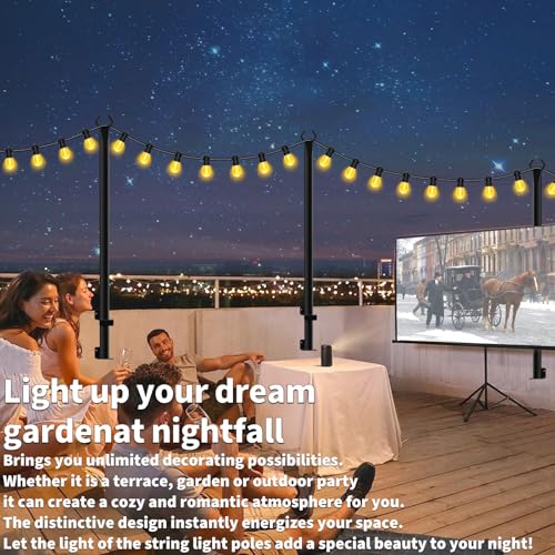 LETIANPAI 6 Pack String Light Poles,5 Ft Metal Poles with Fence Bracket for Outdoor String Lights,Outdoor Light Poles with Fork,Poles/Post/Stand for Outside - size: 6 Pack 5FT