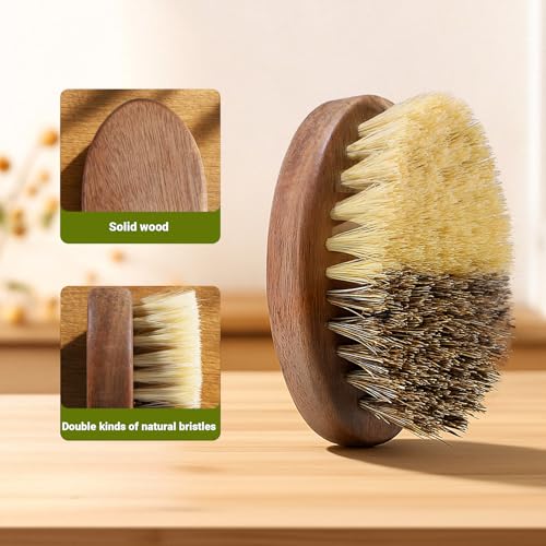 SAMEBUTECO Fruit & Vegetable Cleaning Brushes with Acacia Wood Handle Natural Half Sisal Bristle Half Palm Fibers Bristles Design,Oval Shape Easy Hold,Pack of 2,Brown
