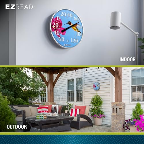 Headwind Consumer Products EZREAD Hanging Dial Thermometer - Weather Thermometers for Indoor and Outdoor Use, Large 12.5 Inch Diameter, Easy-to-Read Numbers, Hummingbird - color: Hummingbird