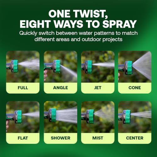 Rain Bird TCNZL8P Garden Hose Nozzle - 8 Pattern Thumb Control Water Spray | Adjustable Nozzle for Watering Plants, Outdoor Cleaning, Carbon Fiber Texture Grip, 3/4 In Threaded Connection, Green & Black - size: 8-Pattern