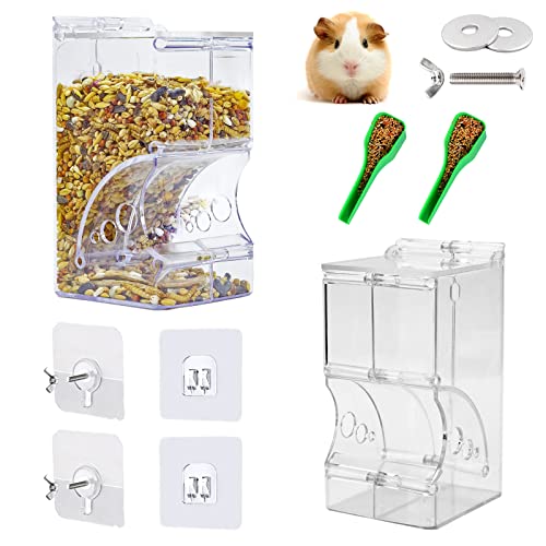 2Pcs Hamster Automatic Feeder 300ml with Brackets | Food Dispenser, Small Animals Food Bowl for Dwarf, Guinea Pig, Chinchilla, Gerbil, Bird, Hedgehog,F erret with 2 Spoons