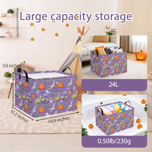 NTAO Gift Storage Basket Empty for Halloween, Storage Bin with Handles, Room Decor, Book Box(Halloween Dinosaurs) - color: Halloween Dinosaurs