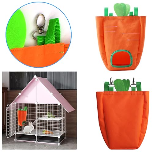 Carrot Shaped Rabbit Hay Feeder Bag, 1680D Oxford Cloth Hanging Timothy Hay Dispenser for Wire Cage, Less Waste Foldable Hay Storage Manger for Bunny Guinea Pig Chinchilla Hamster