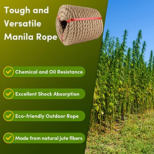 Manila Rope 3/4in x 100ft,Thick Natural Hemp Rope,Twisted Manila Ropes | Large Decorative Nautical Ropes Great for Gardening,Railings,Hammock Nautical - size: 3/4in, style: 100FT