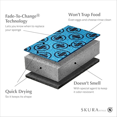 Skura Style Kitchen Dish Sponges 8 Pack, Odor Free Non-Scratch Scrub Pads - size: 8 Sponges