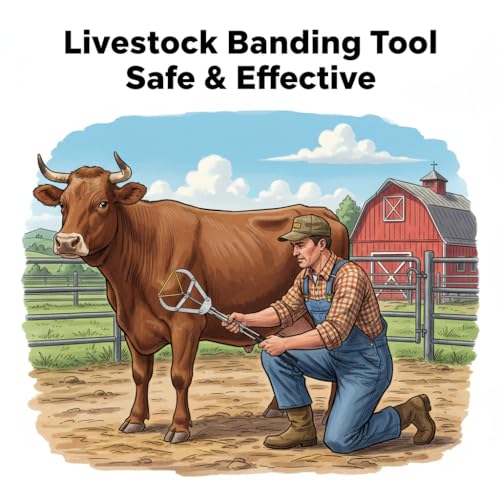 25 Elastrator Bands with Large Stainless Steel Banding Tool Bander Livestock Management Fits Bull,Calves, Goats, Sheep, Easy Application