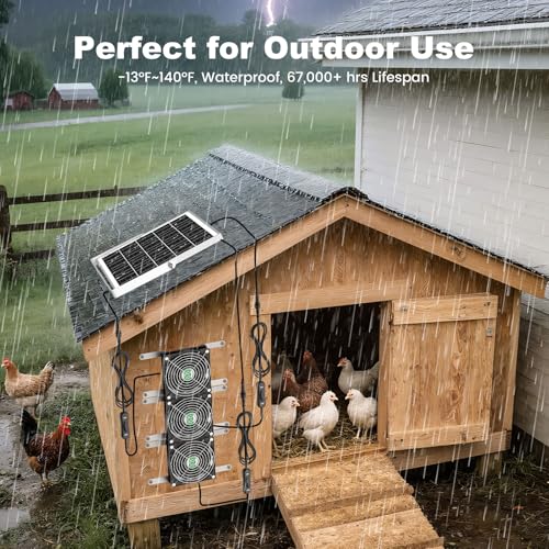 Solar Greenhouse Fan 3 Kit, 30W Large Solar Powered Exhaust and Intake Fan Outdoor Waterproof, Strong Airflow, 16.5ft Cord, for Chicken Coop Shed Air Ventilation and Circulation, No Battery - size: 5" Fan 3 Kit