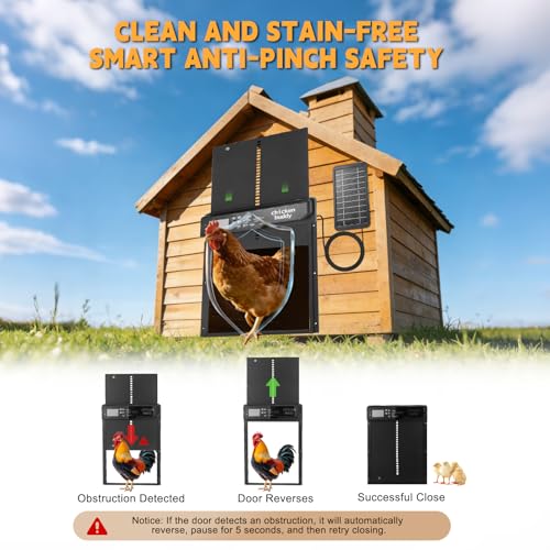 Solar-Powered Automatic Chicken Coop Door with LCD Display, Timer & Light Sensor, 4 Operation Modes, Aluminum Alloy Construction, 20M Remote Control – Secure and Convenient Poultry Door